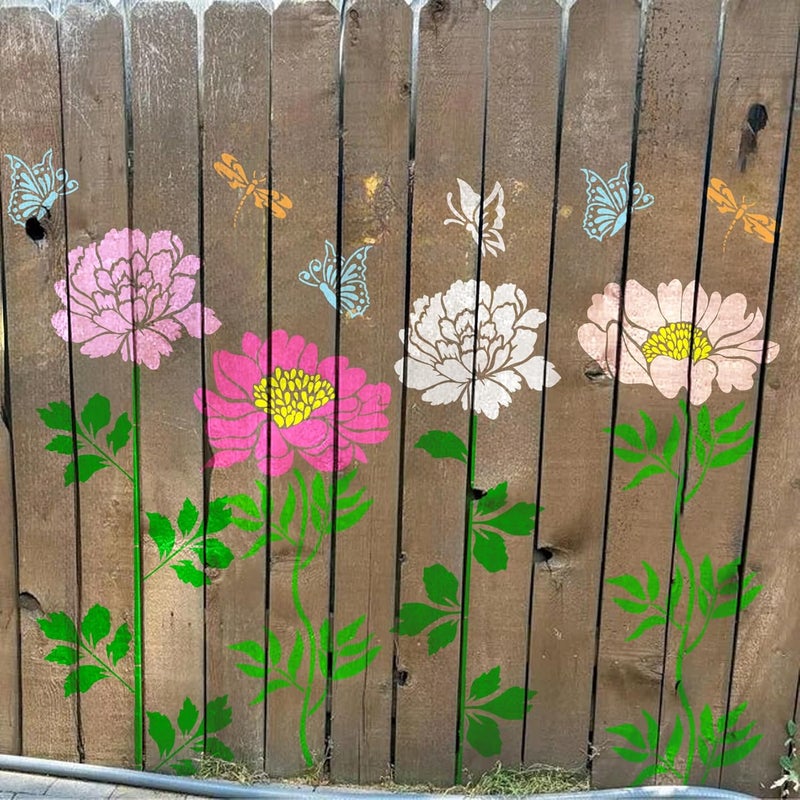 MYJMN Large Flower Fence Stencils for Painting Outdoors Garden Extra Fence Peony Lace Floral Stencil Templates on Wood Furniture Wall Mural (fence10) - Image 1